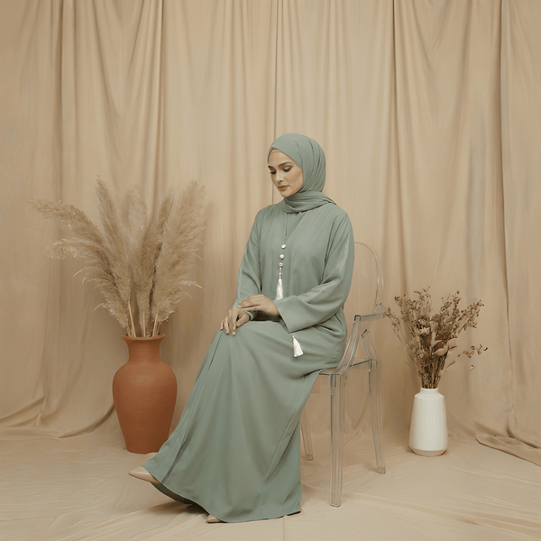 Sage Green Pinstripe Abaya — Premium Zoom Nida, Modern Modest Wear