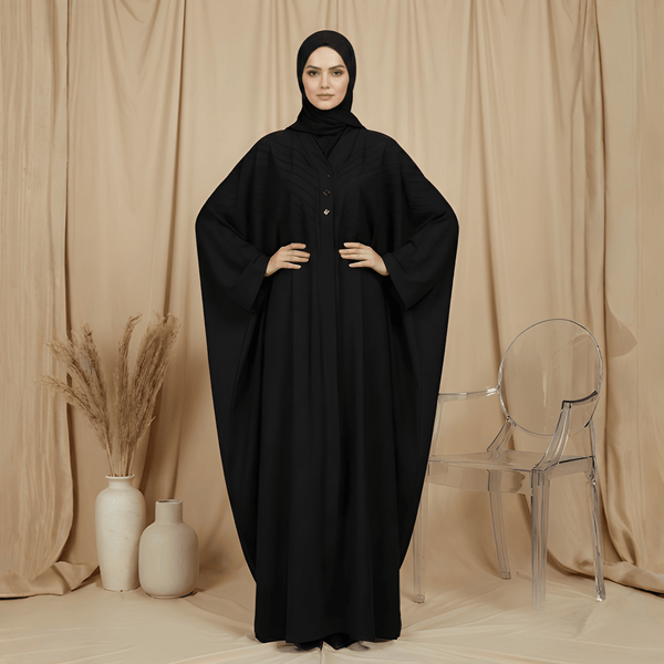 Midnight Grace — Black Open Kaftan Abaya in Premium Nida