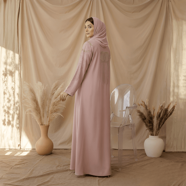 Blush Ethereal — Luxury Shiny Nida Abaya with Stone Detailing