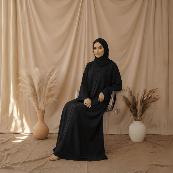 Midnight Grace — Black Open Kaftan Abaya in Premium Nida