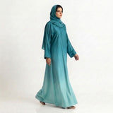 Front view of Ocean Fade Ombre Gown - premium Premium TikTok Fabric modest wear