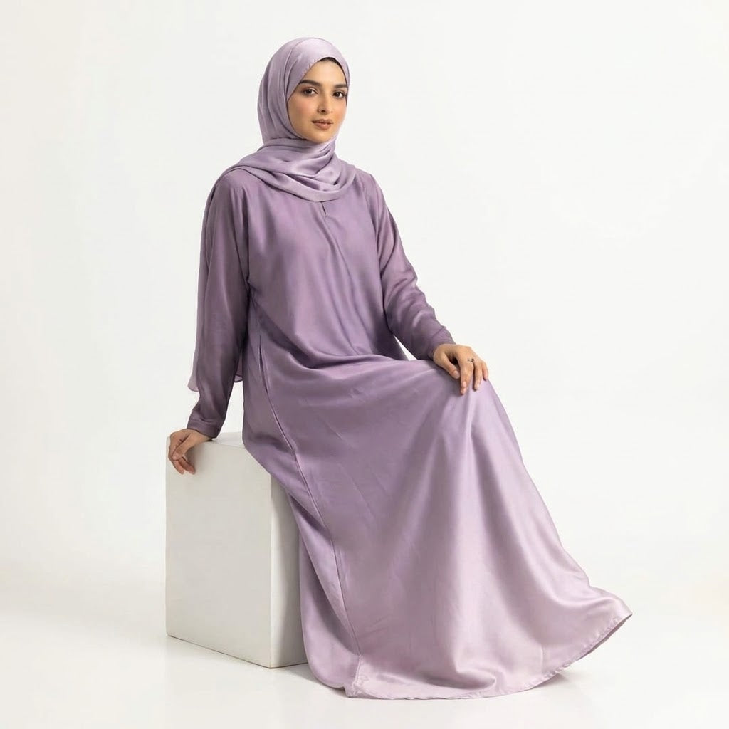 Front view of Royal Mauve Fade Gown - premium Premium TikTok Fabric modest wear