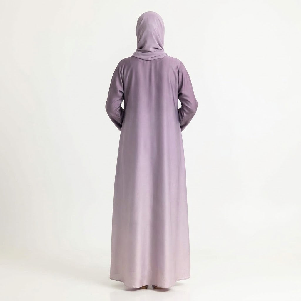 Side profile of Royal Mauve Fade Gown highlighting the silhouette