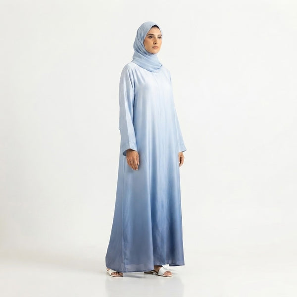 Front view of Sky Horizon Ombre Gown - premium Premium TikTok Fabric modest wear