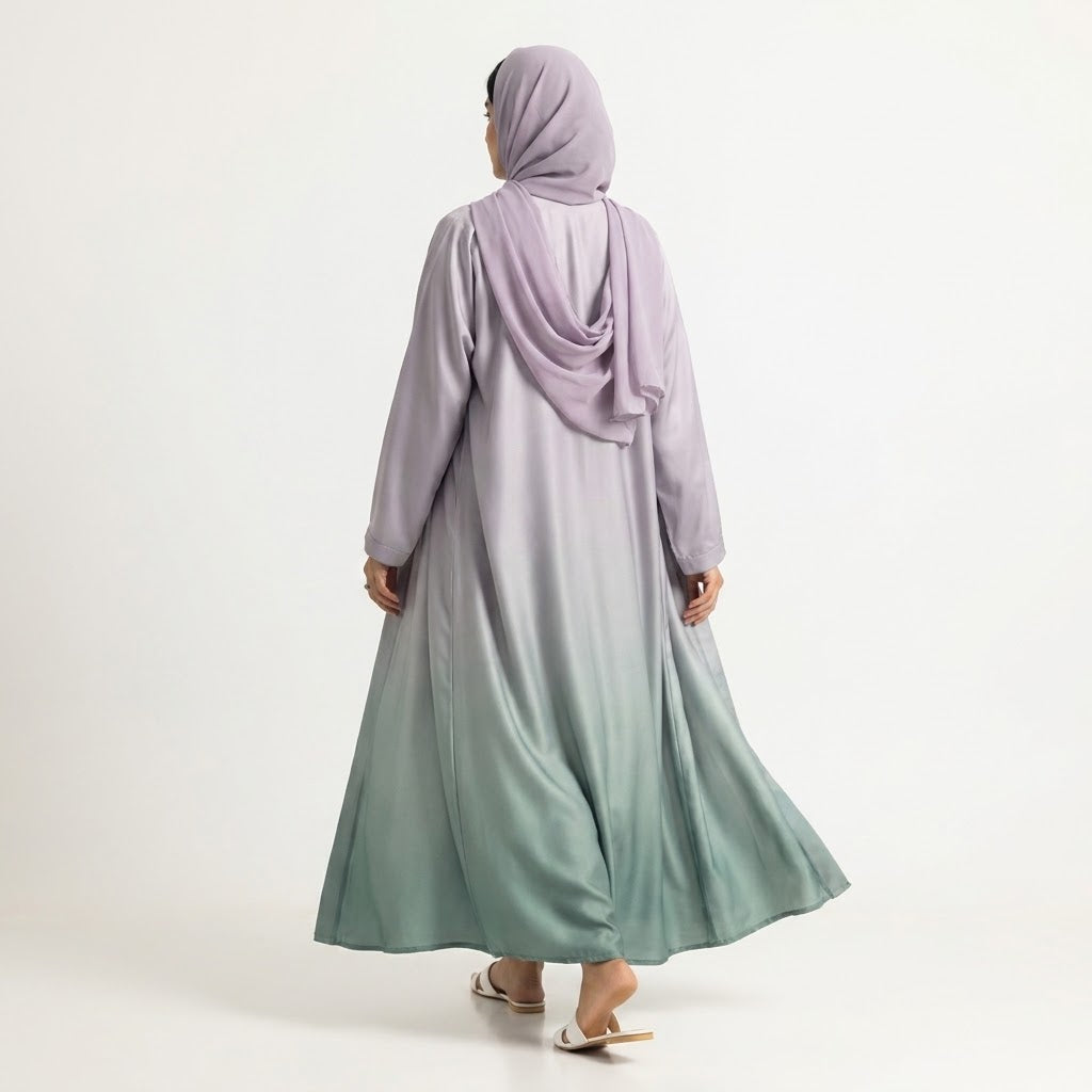 Side profile of Sage Silver Breeze Abaya highlighting the silhouette