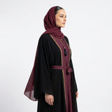 Styled full length look of Onyx Maroon 2-Piece Abaya Set