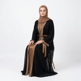 Close-up detail of Midnight Onyx Caramel Set showcasing fabric and trim