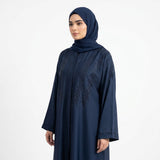 Close-up detail of Feather Rhinestone Deep Abaya showcasing rhinestone embellishment