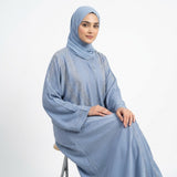 Styled full length look of Steel Royal Feather Rhinestone Abaya