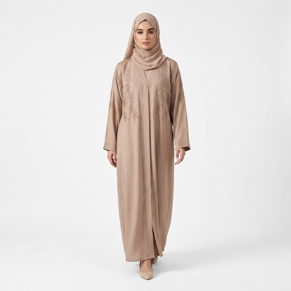 Close-up detail of Aurora Stone Abaya showcasing stone embellishment