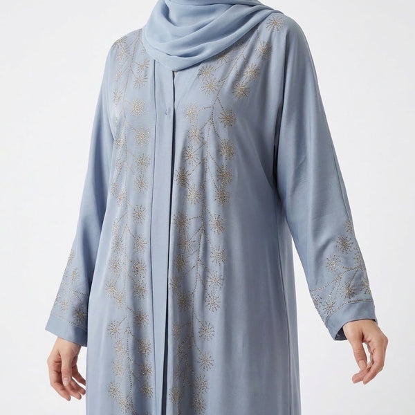 Close-up detail of Rhinestone Starburst Abaya showcasing starburst rhinestone embellishment