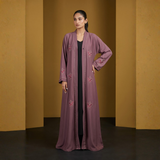 Styled full length look of Dusty Mauve Butterfly Abaya