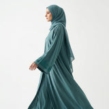 Sleeve cuff detail of Aqua Sky Turquoise DMC Abaya with stone trim