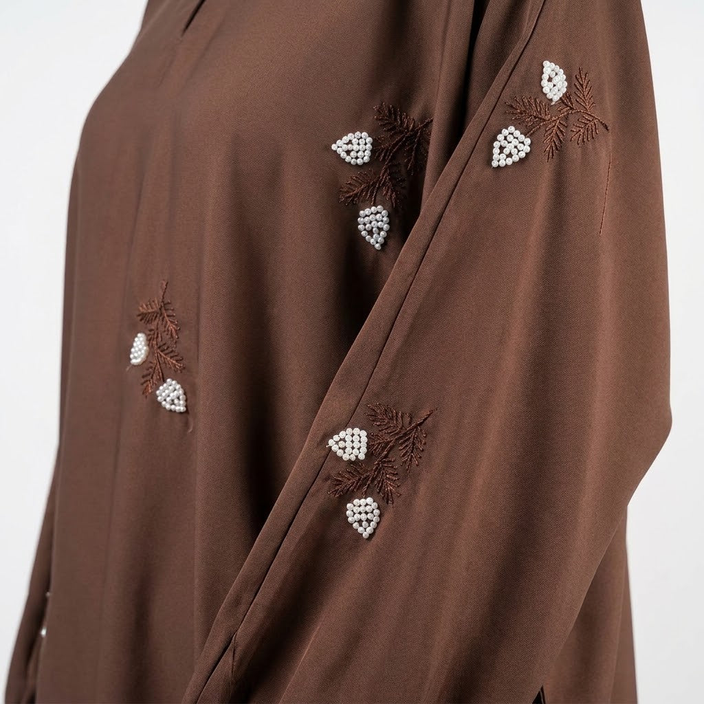 Chocolate Floral Sprig Nida Gown styled full length