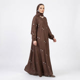 Side view of Chocolate Floral Sprig Nida Gown showing sleeve cuff detail