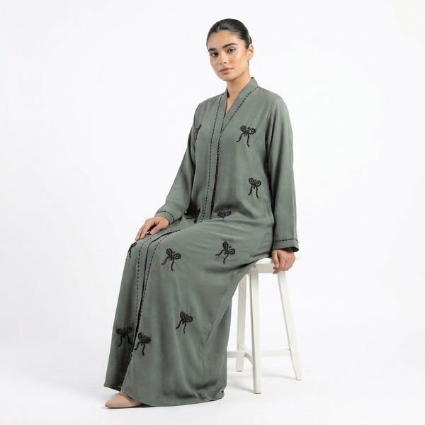 Hand-Crafted Cut-Dana Bow Coat styled for festive and luxury modest wear
