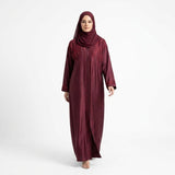 Front view of Deep Maroon DMC Cascade Abaya - premium TikTok fabric modest wear