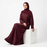 Sleeve cuff detail of Deep Maroon DMC Cascade Abaya with stone trim