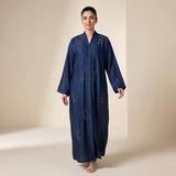Front view of Blue Crystal Tulip Coat - premium Premium TikTok Fabric modest wear