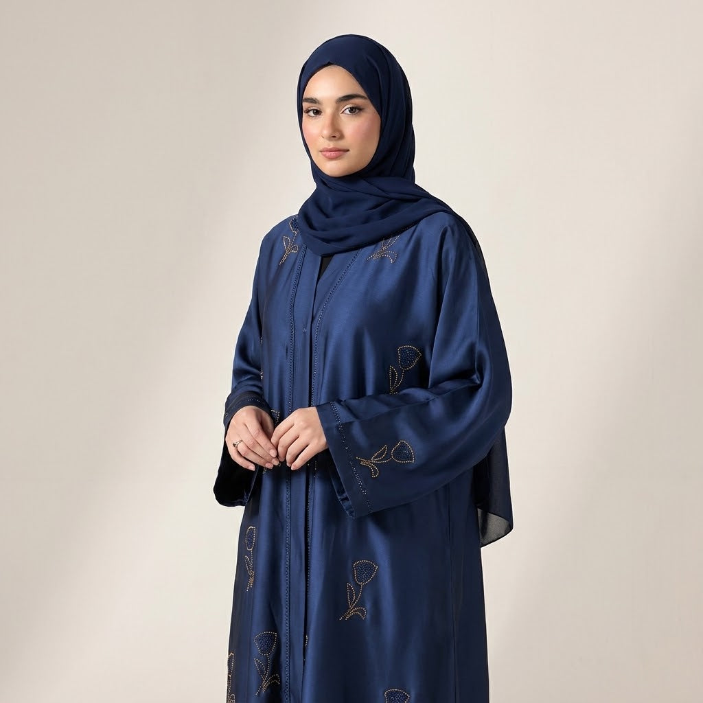 Close-up detail of Blue Crystal Tulip Coat showcasing the design work