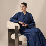 Styled look of Blue Crystal Tulip Coat, perfect for formal receptions, eid, festive gatherings, and daily luxury wear