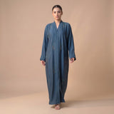 Front view of Peacock Crystal Tulip Coat - premium Premium TikTok Fabric modest wear