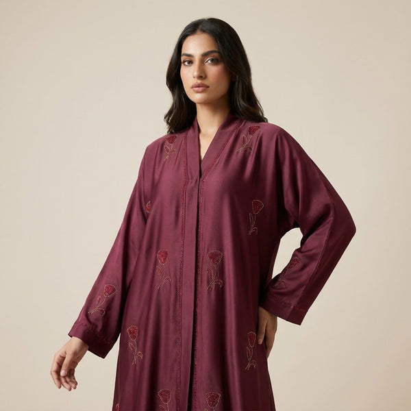 Front view of Plum Crystal Tulip Coat