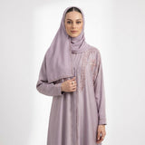 Front view of Dusty Mauve Floral Vine Embroidered Coat in dusty mauve