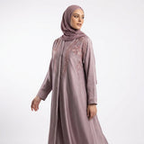 Side view of Dusty Mauve Floral Vine Embroidered Coat