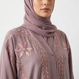 Dusty Mauve Floral Vine Embroidered Coat styled full length