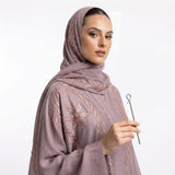 Dusty Mauve Floral Vine Embroidered Coat showing drape and silhouette