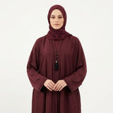 Side view of Deep Maroon Pintuck Panel Gown modest abaya