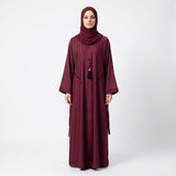 Side view of Deep Maroon Teardrop Studded Coat modest abaya
