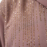 Side view of Dusty Mauve DMC Cascade Abaya open front abaya