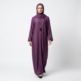 Front view of Deep Plum Pintuck Panel Gown - premium TikTok fabric closed abaya