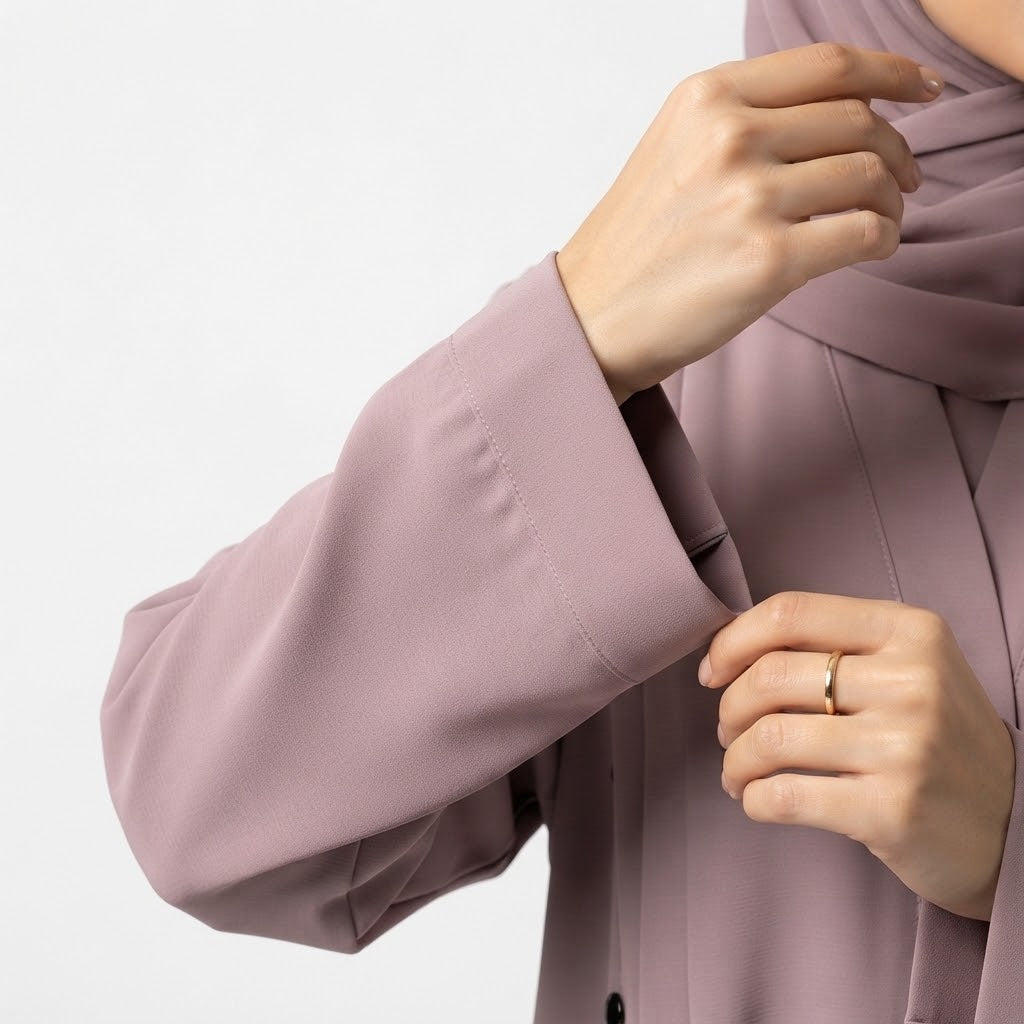Model wearing Dusty Pink Teardrop Studded Coat open style