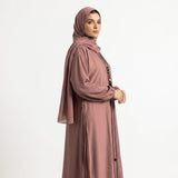 Front view of Dusty Rose Pintuck Panel Gown - premium TikTok fabric modest wear