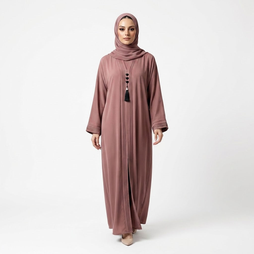 Sleeve cuff detail of Dusty Rose Pintuck Panel Gown