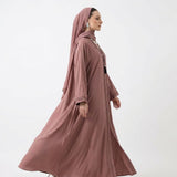 Dusty Rose Pintuck Panel Gown with waist tie belt detail