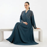 Deep Teal Cascading DMC Coat styled full length view