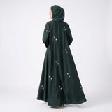 Front view of Emerald Floral Sprig Nida Gown with floral embroidery