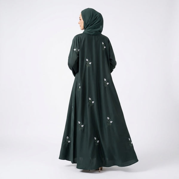 Front view of Emerald Floral Sprig Nida Gown with floral embroidery