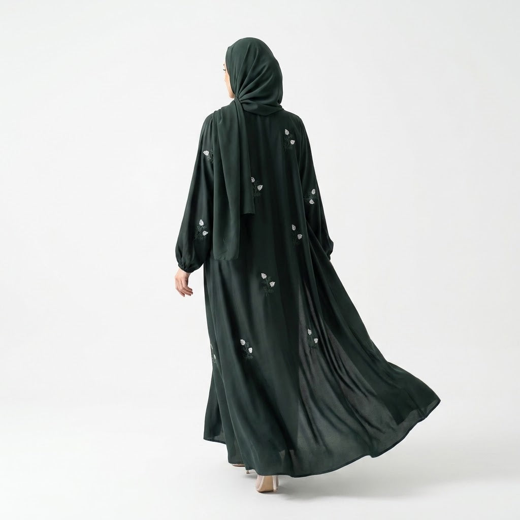 Emerald Floral Sprig Nida Gown styled full length