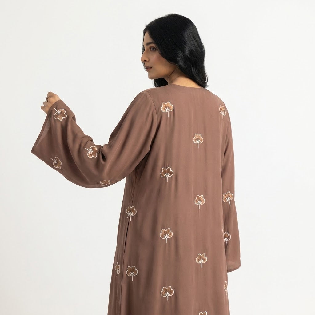 Front view of Botanical Floral Gown - premium Premium Nida (Nidha) Fabric modest wear