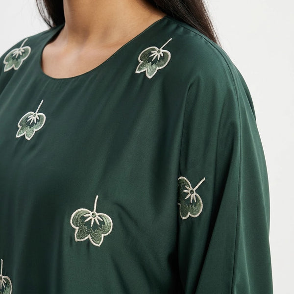 Front view of Emerald Botanical Floral Gown - premium Premium Nida (Nidha) Fabric modest wear