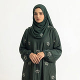 Styled look of Emerald Botanical Floral Gown, perfect for semi-formal wear, daily boutique modest wear, and casual outings