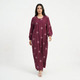 Front view of Maroon Botanical Floral Gown - premium Premium Nida (Nidha) Fabric modest wear