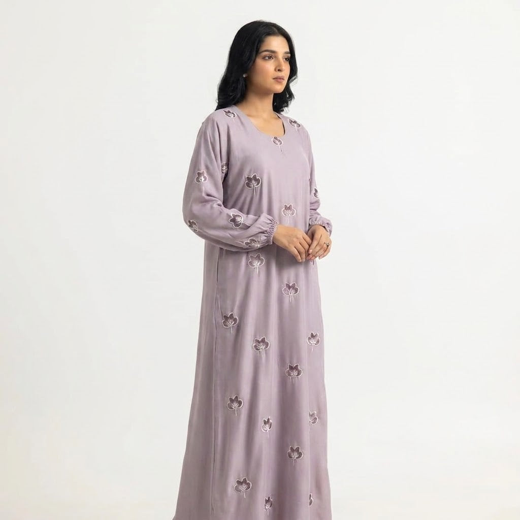 Grey Botanical Floral Gown