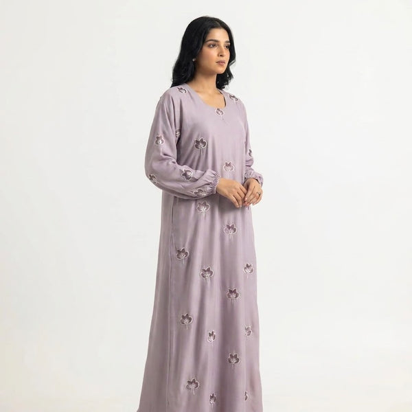 Grey Botanical Floral Gown