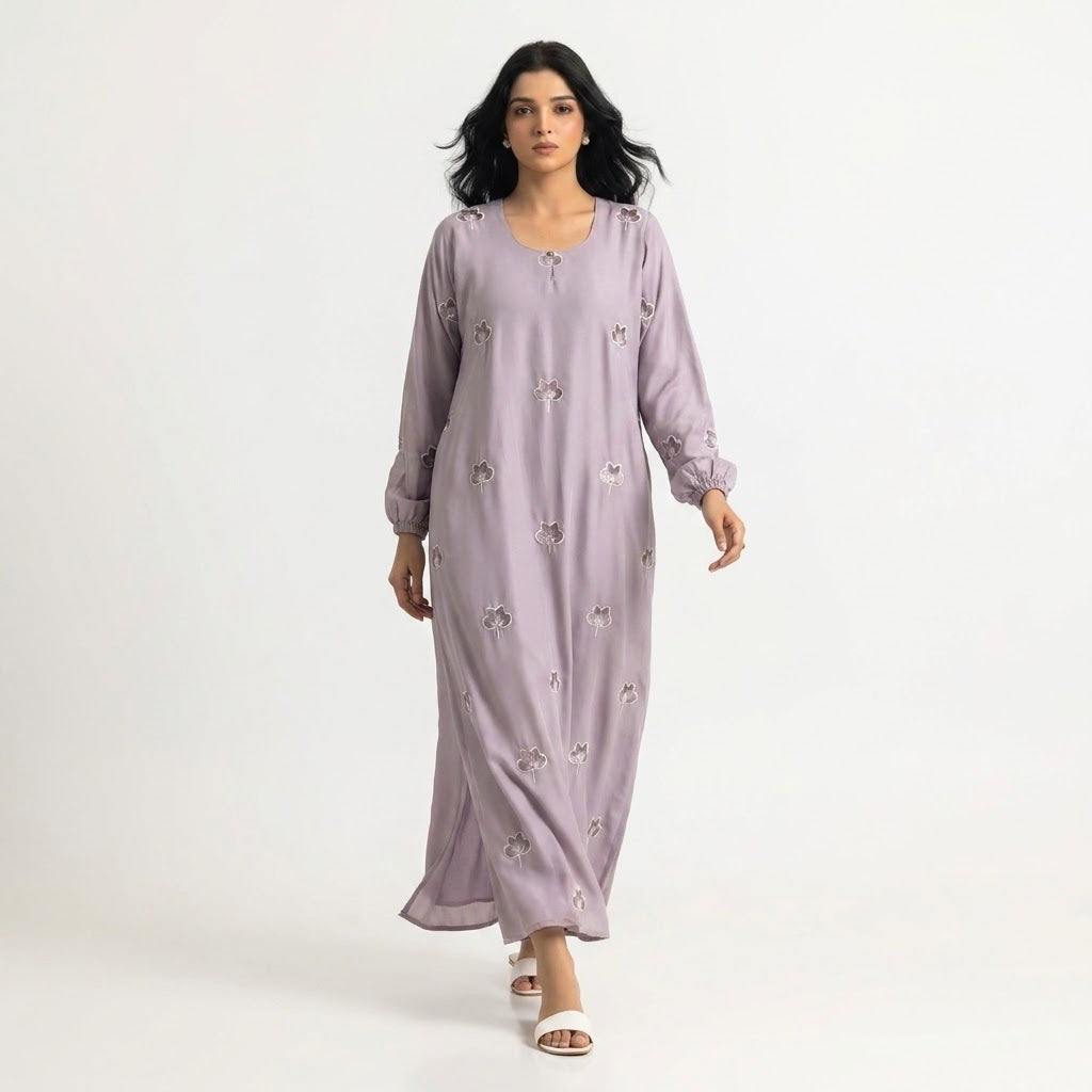 Grey Botanical Floral Gown